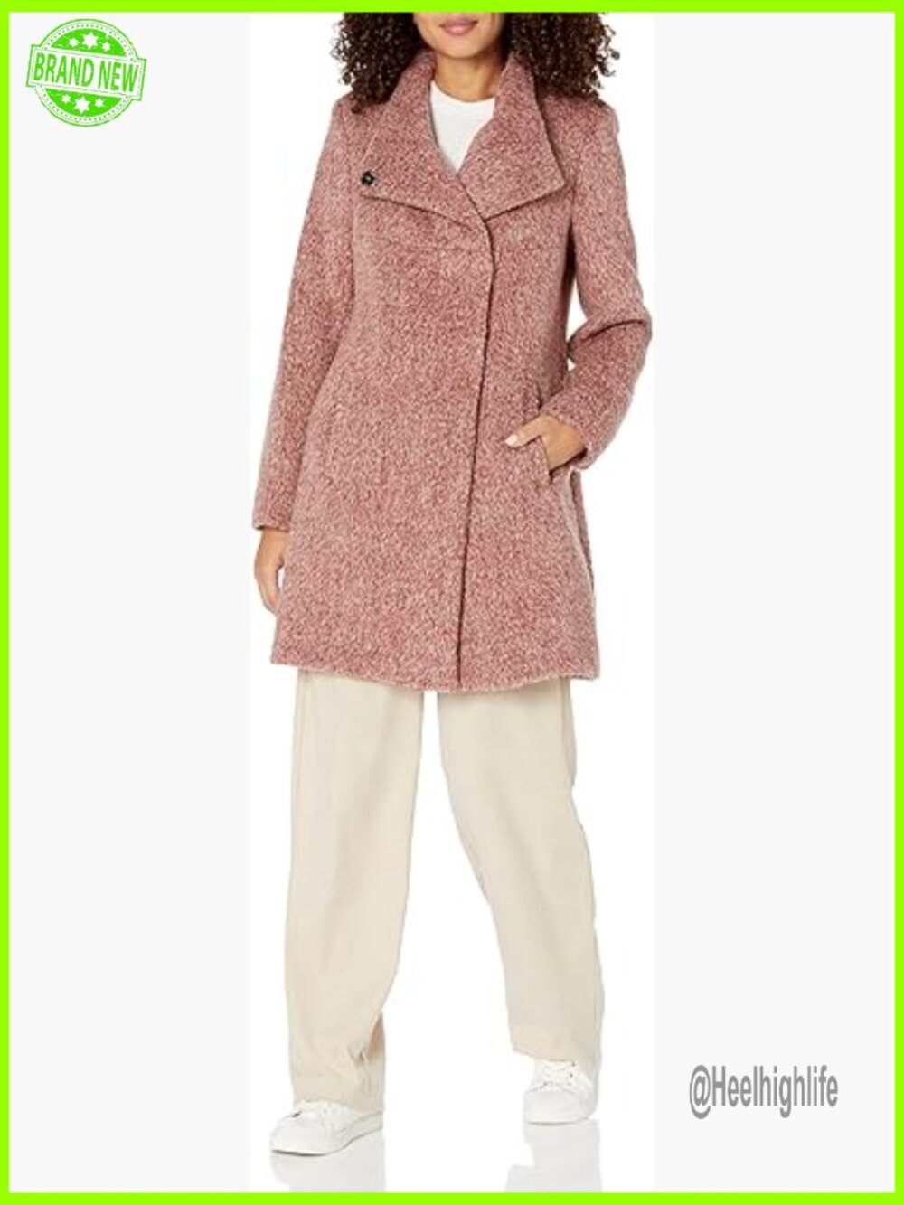 Houndstooth Wool Blend Knit Overcoat Classic Button Closure